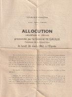 Allocution Du Général De Gaulle Le Lundi 26 Mars 1962 Projet De Loi Sur L'Algérie - Documenti