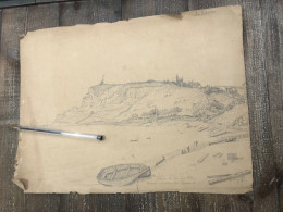 Dessin Au Crayon De La Falaise Du Cap De La Heve Vers Le Havre 1872 - Dibujos