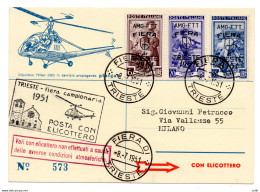 Elicottero Trieste/Udine Del 8.7.51 Cartolina Predisposta Per Il Volo - Luchtpost