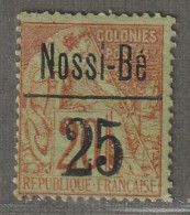 NOSSI-BE - N°19 * (1893) 25c Sur 20c Brique - - Unused Stamps