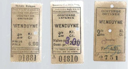 VICINAL De La Côte Belge   - De  OOSTENE  Vers WENDUYNE-  Lot De 3 Tickets Différents-  01/08/1936 – 2e Classe - Eisenbahnverkehr