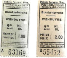 VICINAL De La Côte Belge   - De  BLANKENBERGHE Vers WENDUYNE-  Lot De 2 Tickets Différents-  06/08/1936 – 2e Classe - Eisenbahnverkehr