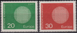 1970 BRD, ** Mi:DE 620+621, Sn:DE 1018+1019, Yt:DE 483+484, Europa (C.E.P.T.) 1970 - Lodernde Sonne - 1970