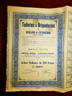 Tuileries Et Briqueteries De Oedelem Et Extensions,Oedelem,Belgium 1927,share Certificate - Autres & Non Classés
