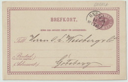 SUÈDE / SWEDEN - 1881 - "ONSALA" CDS On 6ö Postal Card Mi.P7 Addressed To Göteborg - Cartas & Documentos