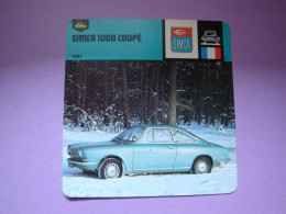 Automobilia Fiche Auto-Rallye 1962 Simca 1000 Coupé France - Autos