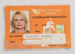 Yugoslavia - Subotica Honorary Annual Ticket - City Bus - Europa