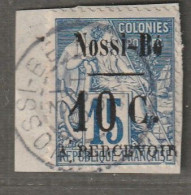 NOSSI-BE - TAXE - N°12 Oblitéré Sur Fragment (1891) 10c Sur 15c Bleu - Signé - - Used Stamps