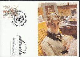 UNO NEW YORK  UNICEF-Kunstkarte, Idyll Von Carl Larsson, Aussellungskarte Zur STOCKHOLMIA, St: Stockholm 5.9.1986 - Covers & Documents