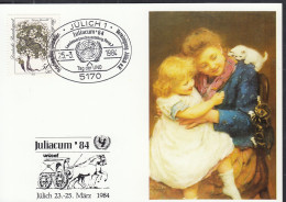 UNO NEW YORK  UNICEF-Kunstkarte, Spielstunde Von Arthur John Eisley, Aussellungskarte JULIACUM, St: Jülich 25.3.1984 - Storia Postale