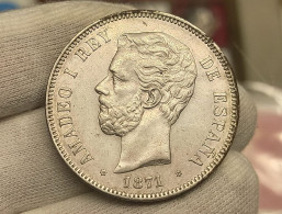 España Spain Duro 5 Pesetas Amadeo I 1871 *74 DEM Km 666 Plata - Sonstige & Ohne Zuordnung