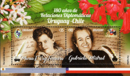 Uruguay - 2023 - Diplomatic Relations With Chile - 180th Anniversary - National Writers - Mint Souvenir Sheet - Uruguay