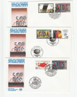 3 Diff FDC Fight AIDS Stamps United Nations Un Cover Health Medicine - Disease