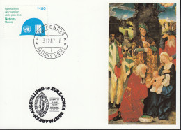 UNO NEW YORK  UNICEF-Kunstkarte, Anbetung Von Hans Baldung-Grien, Aussellungskarte ZUBRA Zurzach, St: 3.12.1987 - Storia Postale