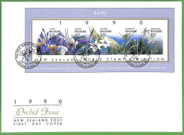 ZA1487 - NEW ZEALAND - POSTAL HISTORY Souvenir Sheet On OVERSIZED FDC Cover 1990  Orchids - FDC