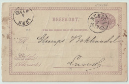 SUÈDE / SWEDEN - 1883 - "HURFVA" CDS On 6ö Postal Card Mi.P7 Addressed To Lund - Briefe U. Dokumente