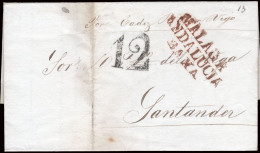 Málaga - Prefilatelia - Málaga PE 14 - 1839 - Carta A Santander Con Indicación Manuscrita "Por Cádiz - Vapor Vigo" - ...-1850 Vorphilatelie