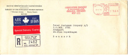 Canada Registered Cover With Red Meter Cancel Sent Air Mail To Denmark 22-2-1983 (sent From The Embassy Of Hungary Ottow - Brieven En Documenten