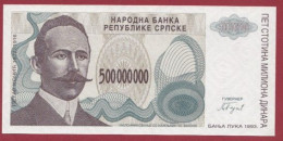 Bosnie-Herzegovine--- 500000000 Dinara --1993  (Série A0000000 -RARE.1er Billet émis    ---UNC --(343) - Bosnie-Herzegovine