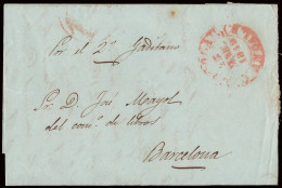 Málaga - Prefilatelia - 1849 - Carta A Barcelona + Manuscrito "Por El 2º Gaditano" + Baeza - ...-1850 Prephilately