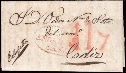 Málaga - Prefilatelia - Ronda PE 3 - 1840 - Carta A Cádiz + Porteo "11q" - ...-1850 Prefilatelia