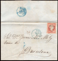 Málaga - Edi O 44 - Carta Mat Parrilla Azul + Fech. Tp. I Azul "Málaga" En Frontal - Cartas & Documentos