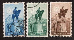 1948 Turkey - 25th Anniversary Of Republic- Statue Of Kemal Ataturk - Ankara - 3 Stamps - Used - Used Stamps