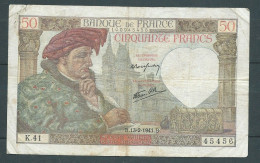 BILLET 50 FRANCS JACQUES COEUR - B.13-2-1941.B - K.41 45456 Laura 6124 - 50 F 1940-1942 ''Jacques Coeur''