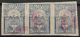 COLOMBIE   -   1902.   Y&T N° 126 Oblitérés  En  Bande  De  3.   Armoiries  /  Aigle , - Colombie