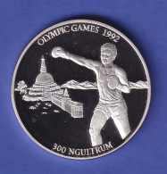 Bhutan Silbermünze 300 Ngultrum Olympiade Barcelona Boxen 1992 PP - Altri – Asia