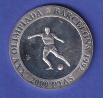 Spanien Silbermünze 2000 Peseten Olympiade Barcelona Fußball 1990 PP - Altri & Non Classificati