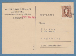Bizone AM-Post Amerik.Druck 10Pfg Mi.-Nr. 6z Auf Orts-Postkarte Augsburg 1946 - Cartas & Documentos