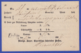 Bayern Einlieferungsschein Eines Pakets Für Die Fahrpost , 22. 5. 1869 O Erding - Other & Unclassified