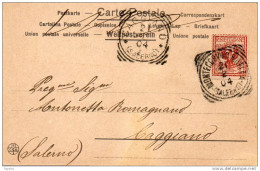 1904  CARTOLINA  CON ANNULLO MONTECORVINO SALERNO + CAGGIANO - Storia Postale (Posta Aerea)