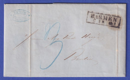 Preußen Brief Mit Rechteckstempel BARMEN, 1863 - Autres & Non Classés