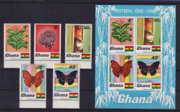 Ghana 1968 Schmetterlinge Mi.-Nr. 342-46A Und Block 31 ** / MNH - Ghana (1957-...)