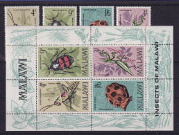 Malawi 1970 Einheimische Insekten Mi.-Nr. 123-126 Und Block 17 Postfrisch ** - Malawi (1964-...)