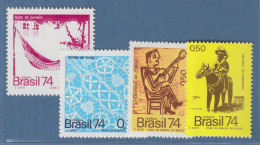 Brasilien 1974 Volkskunst Hängematte Reiter Klöppelspitze Mi.-Nr. 1453-57 ** - Autres & Non Classés