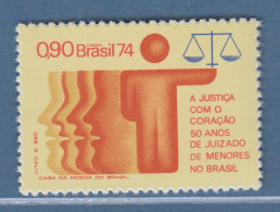 Brasilien 1974 Jugendgericht Figur Mit Waage Der Gerechtigkeit Mi.-Nr. 1465 ** - Autres & Non Classés