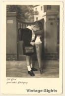 Little School Boy With Tornister & Cone (Vintage RPPC ~1930s) - Scuole