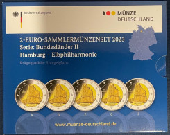 BRD 5 X 2 EURO 2023 PP - ADGFJ - Elbphilharmonie - OVP Blister - Mint Sets & Proof Sets