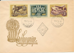 Hungary FDC 13-10-1957 Stamp's Day Strip Of 3 With Cachet - FDC