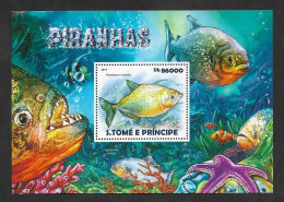 SE)2015 ST. TAKE AND PRINCE  MARINE LIFE, PIRANHAS, PRISTOBRYCON STRIOLATUS FISH, SOUVENIR LEAF, MNH - São Tomé Und Príncipe