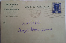 THEME POISSONS - FRANCE - Carte Postale Publicitaire ( Pêcheries De L'Atlantique) Avec Timbre Perforé O.D ( Oscar Dahl) - Cartas & Documentos