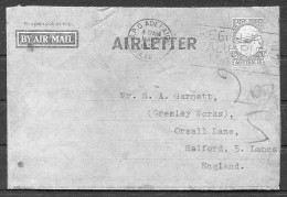 1953 Australia 10d Airletter Adelaide - Salford Lancs. England (interesting Typed Letter From Somebody Just Emigrated) - Storia Postale