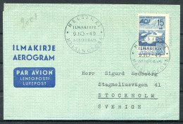 1949 Finland UPU Aerogram Helsinki - Stockholm Sweden - Cartas & Documentos