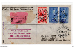S.A.A. I° Volo Roma/Johannesburg Del 2.11.50 - Aerogramma Raccomandato - Airmail