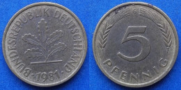 GERMANY - 5 Pfennig 1981 G KM# 107 Federal Republic Mark Coinage (1946-2002) - Edelweiss Coins - 5 Pfennig