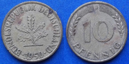 GERMANY - 10 Pfennig 1950 J KM# 108 Federal Republic Mark Coinage (1946-2002) - Edelweiss Coins - 10 Pfennig