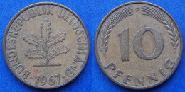 GERMANY - 10 Pfennig 1967 F KM# 108 Federal Republic Mark Coinage (1946-2002) - Edelweiss Coins - 10 Pfennig